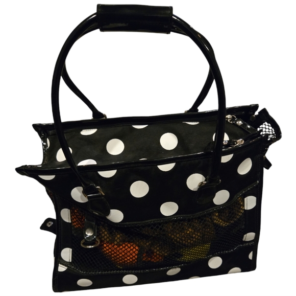 Small Dog Pet Carrier Polka Dot Black and White - Picture 3 of 7